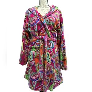 Vera Bradley Robe L/XL Plush Short Paisley Floral Hooded Retired Pink